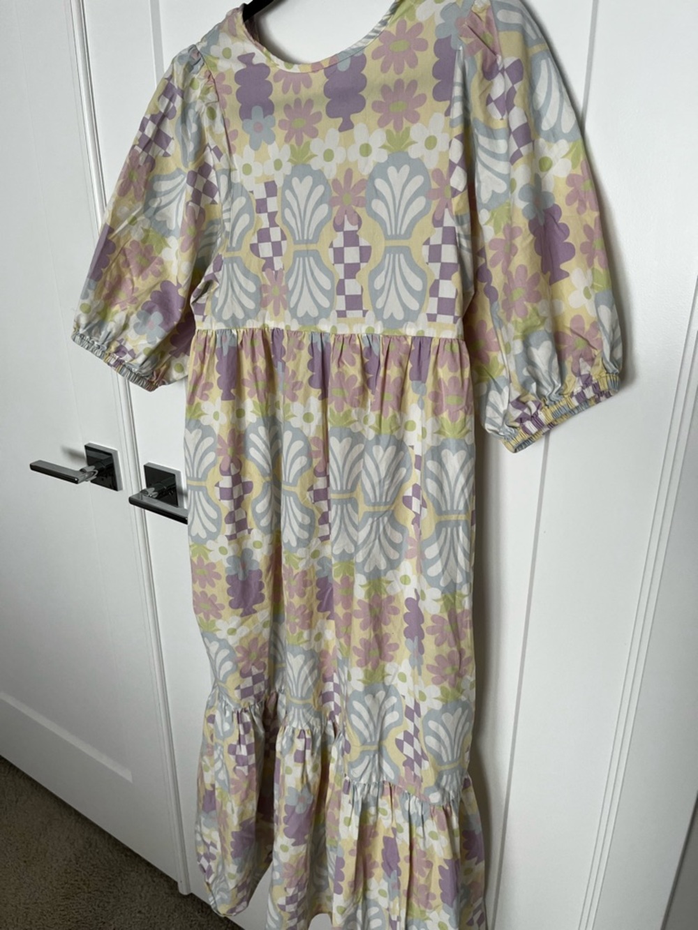 Anthropologie: Damsen Madder Pastel Floral Tiered Dress - Lavender & Cream